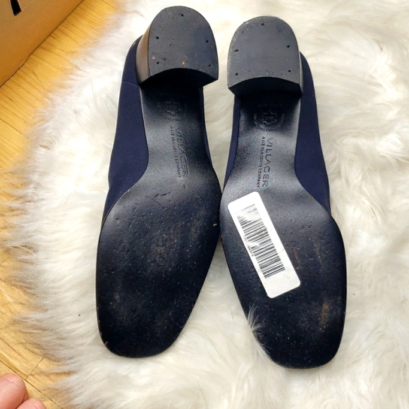 Liz Claiborne Villager Fabric Navy Pumps Blocks heels 8.5M Vintage VTG - Picture 5 of 7